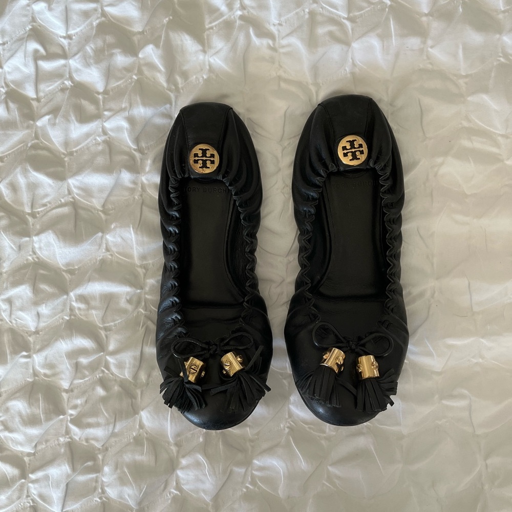 Tory Burch Black Reese Tassel Flats - Fits 6.5 - 7